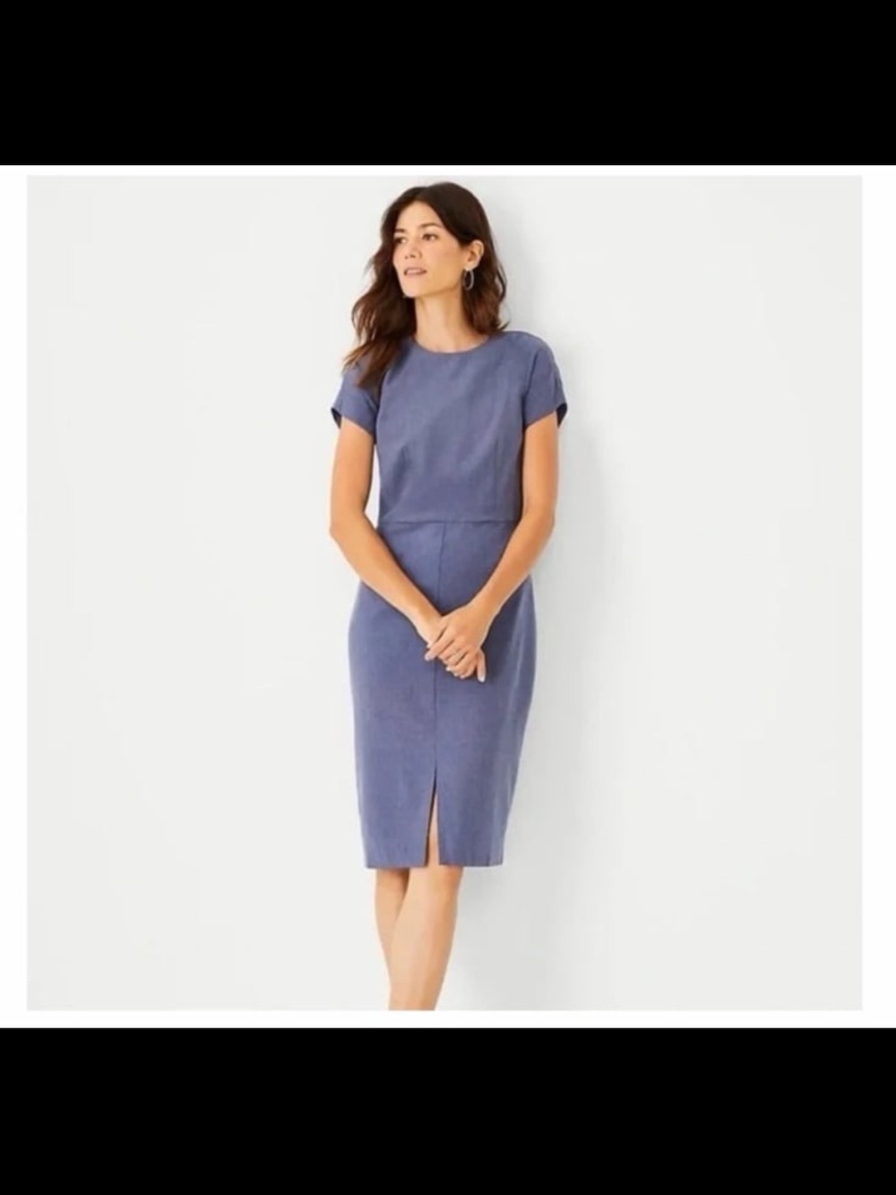 Ann Taylor Dusty Blue Short-Sleeve Midi Sheath Dress
